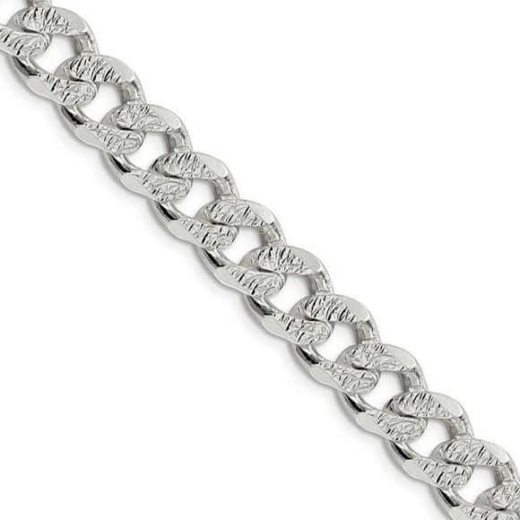 Men's 10.5mm Sterling Silver Solid Pave Curb Chain Necklace 24 Inch